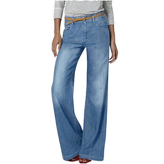 Wide Leg Jeans for Women Classic Distressed Denim Pants Casual Travel High Waisted Jeans with Pockets