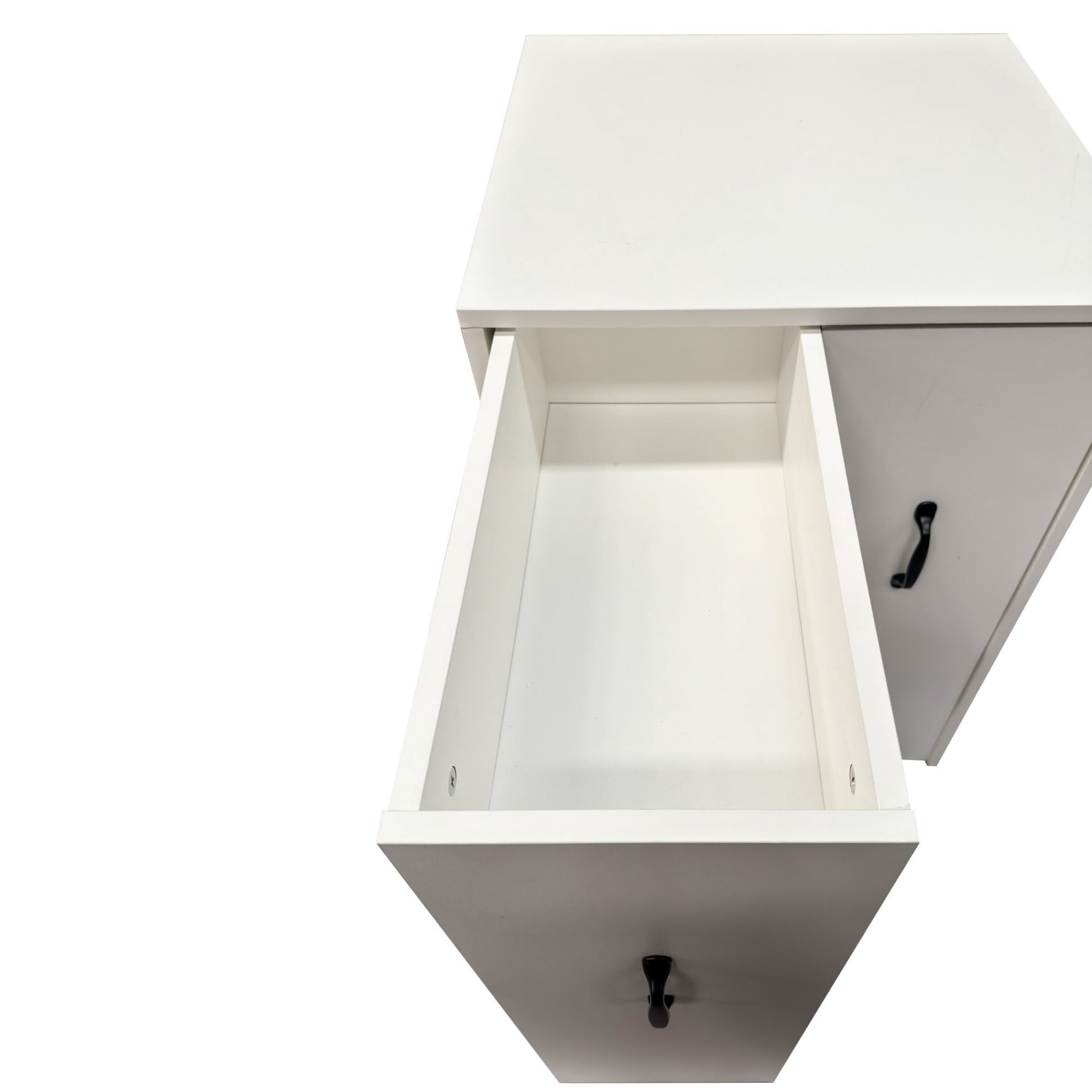 3 Tier Rolling Bookcase with Door, Sliding Drawer Storage Cabinet, Mobile Wooden Bookshelf Organizer with Wheels for Office, Bedroom, Living Room, Hidden Storage Cabinet, White