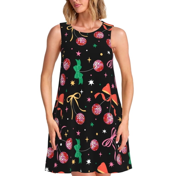 Disketp Disco Mirror Ball para Vestido sin Mangas para Mujeres, Vestidos de Verano para Mujeres, Casual y Holgado para la Playa