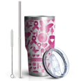thumbnail image 2 of 30oz Pink Breast Cancer Tumblers Stainless Steel Tumbler with Lid and Straw,Vacuum Insulated Double Wall Travel Tumbler Cups Mug with Cleaning Brush for Coffee,Tea, 2 of 7