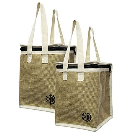 Eco Lunch - Earthwise Insulated Lunch Bag Tote Eco Friendly Jute Lunch Bag w/Zippered Top Closure (Set of 2)