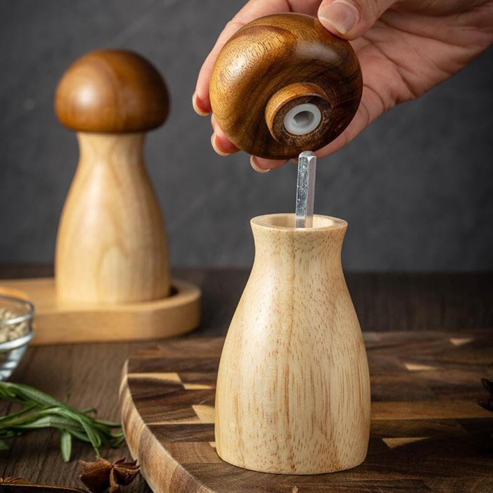 2pcs Cute Mushroom Wooden Pepper Grinder Mill for Kitchen