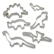 Dinosaur Cookie Cutter 6 Pc Set HS0429 - 6 Piece - Triceratops 5 in, Stegosaurus 5.5 in, T-Rex 5 in, Brontosaurus 7.25 in, Baby Brontosaurus 3.5 in and Pterodactyl 6 in - Foose - USA Tin Plated Steel