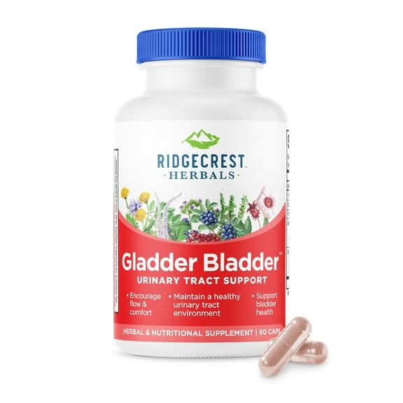 RidgeCrest Herbals Gladder Bladder, Urinary Tract Health Supplement. Contains Vitamin B6, Magnesium, Potassium with Cranberry and Hibiscus Extract. Helps Support Healthy Kidneys (60 Caps, 30 Serv)