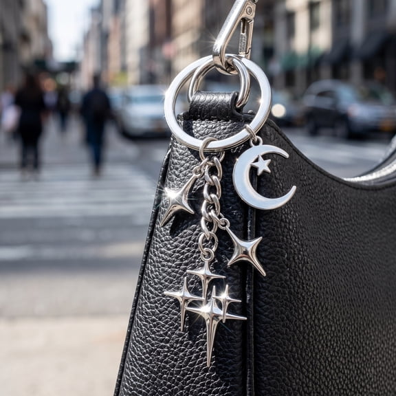 Gothic Star Keychain Crescent Moon Pendant Key Ring Alloy Jewelry Accessory, Four Pointed Star Charm for Women Girls Bags Car Keys Wallet Decor, Trendy Couple Gift for Birthday Halloween Christmas