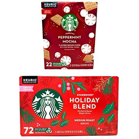 Starbucks Coffee K Cups Seasonal Coffee Variety Pack - Holiday Blend (72 K Cups) And Peppermint Mocha ( 22 K Cups) - 94 K Cups Total Of Bulk Limited Edition Starbucks - For Use Of Keurig Coffee M