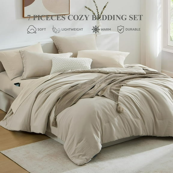 Light Oatmeal Queen Comforter Set, 7 Pieces