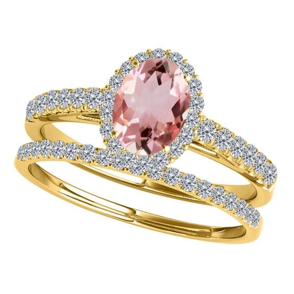 Aonejewelry 0.80 Ct. Morganite and Diamond Bridal Set in 10K Yellow Gold