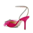 thumbnail image 4 of XYD Women Crystal Mesh Bowknot Pointed Toe Ankle Strappy Sandals Stiletto High Heel Pumps Wedding Shoes Size 8 Fuchsia, 4 of 4
