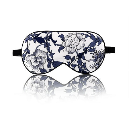 Adjustable Mask - Natural Silk Sleep Mask with Adjustable Strap Supersmooth Eye Mask Blue Flower