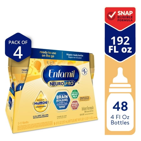Enfamil NeuroPro Baby Formula, Triple Prebiotic Immune Blend with 2'FL HMO & Expert Recommended Omega-3 DHA, Inspired by Breast Milk, Non-GMO, 8 Fl Oz Bottle, 6 Count (Case of 4)