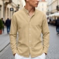 thumbnail image 2 of JAJAHO Men's Striped Stand Collar Shirts Button Up Shirt Long Sleeve Regular Fit Business Casual Wear Lightweight Fall Spring Classic Tops, 2 of 9