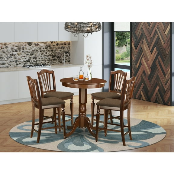 Height Pub Set - Round Dining Table & 4 Chairs - Modern Bistro Table Set for Kitchen, Bar, or Counter