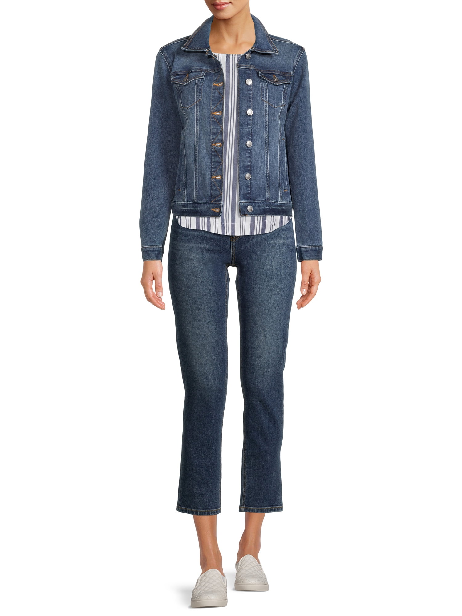 Time and Tru Women's Button Down Denim Jacket, Sizes XS-XXXL