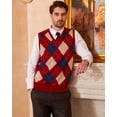 thumbnail image 4 of Kallspin Men's Argyle Vest Sweater Wool Blend V-Neck Sleeveless Pullover Sweater(Burgundy Red,Small), 4 of 7