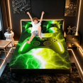 thumbnail image 3 of meiyoeat Neon Lightning Gamer Full Size Sheets for Teens Boys, Electric Green Yellow Gaming Bed Sheets, 4pcs, 1 Flat Sheet, 1 Fitted Sheet and 2 Pillowcases, 3 of 6