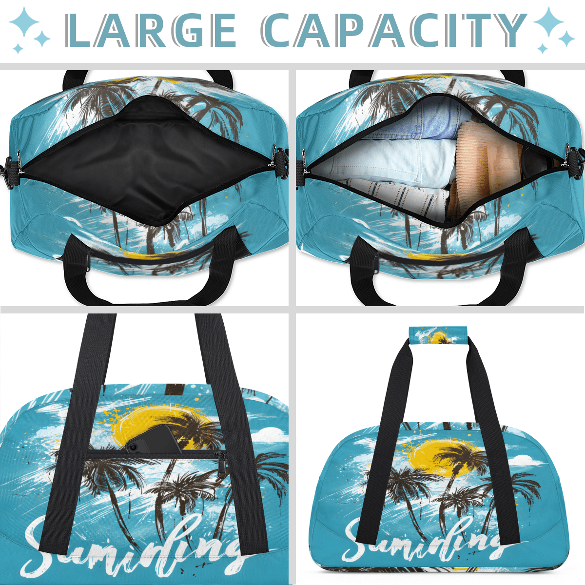 Herdesigns Tropical Beach Sports Duffle Bag for Women & Men, Palm Tree Summer Gym Bag Dance Bag Overnight Bag Carry On Weekender Travel Bag