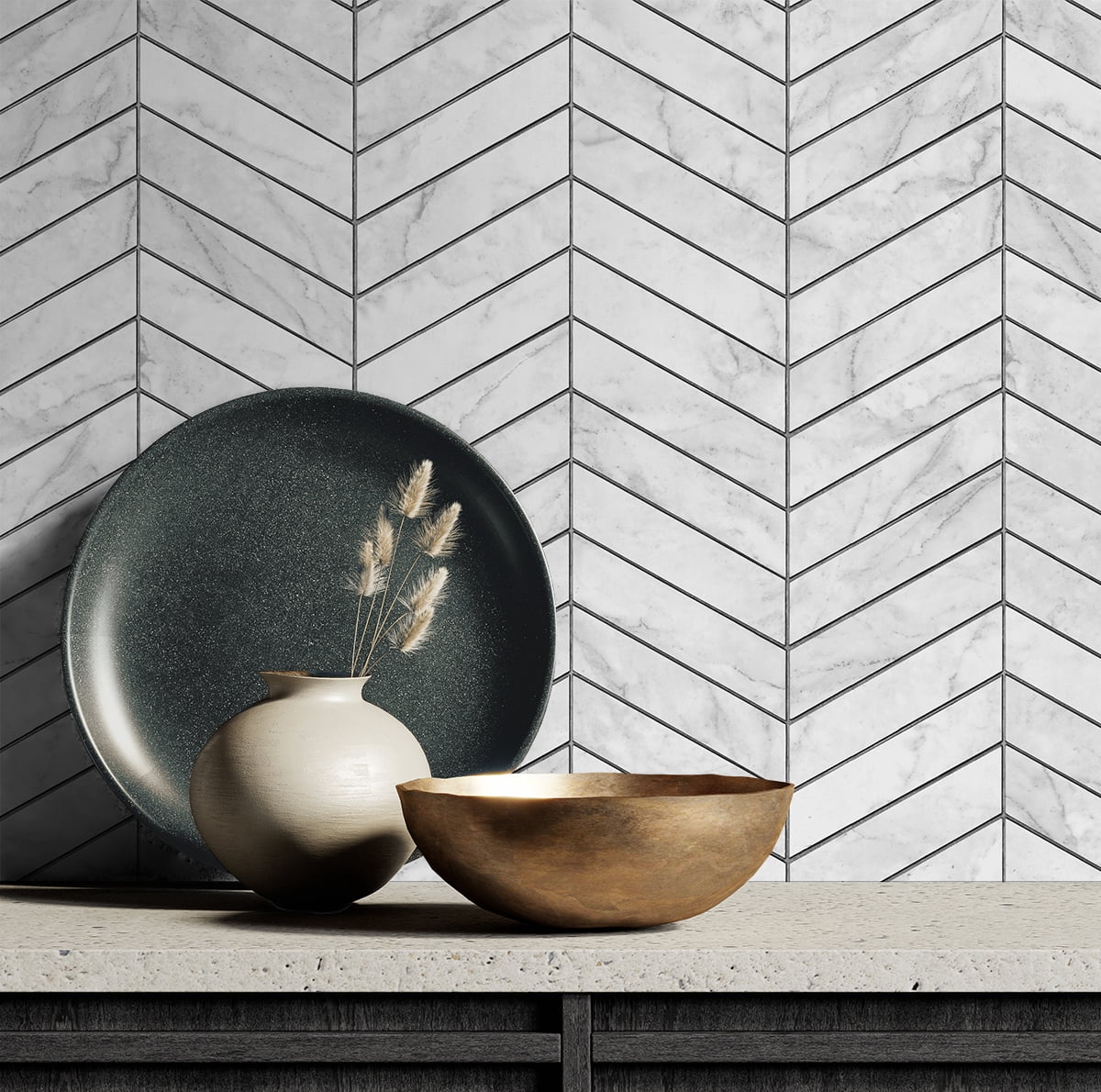 Lillian August Marbled Chevron Peel and Stick Wallpaper