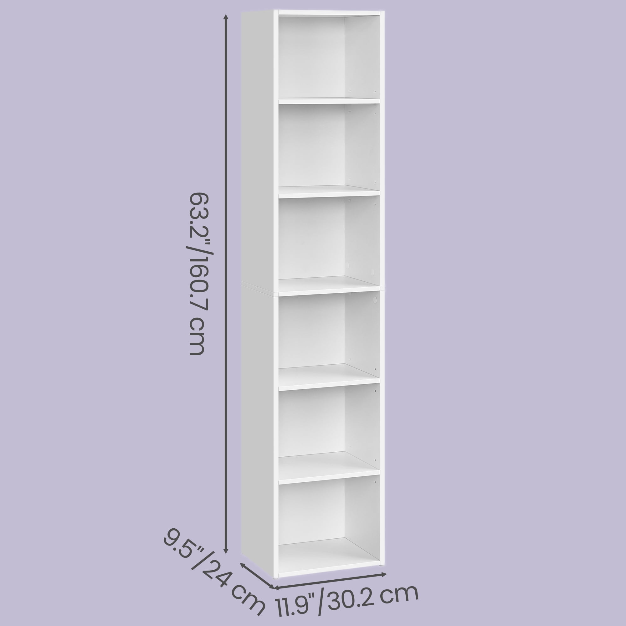 LEDREM 6-Tier Bookshelf with Adjustable Open Shelves, Tall Bookcase Space-Saving for Living Room Home Office, Cloud White
