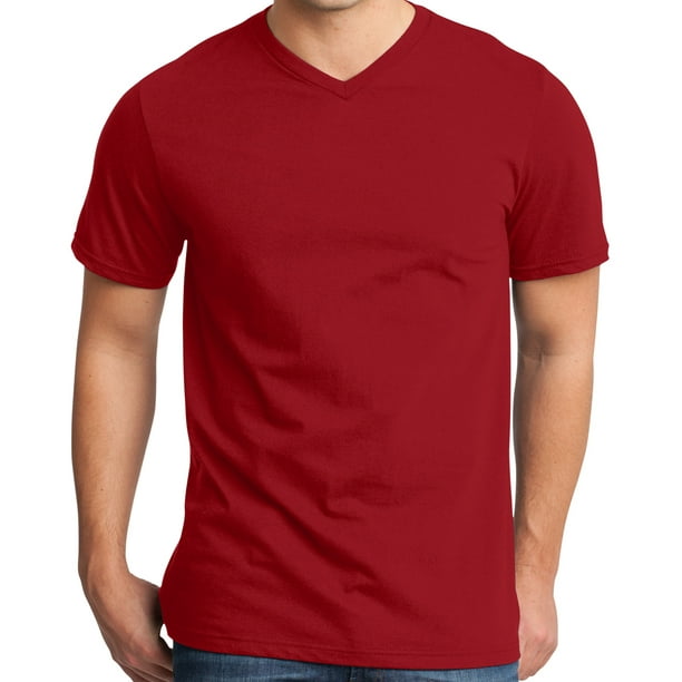 Mens Lightweight 100% Cotton V-neck Tee Shirt, Classic Red, Walmart.com