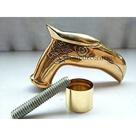 Vintage Cane Walking Stick Handle Eagle Head Cast Brass w/Outside Connector Rod