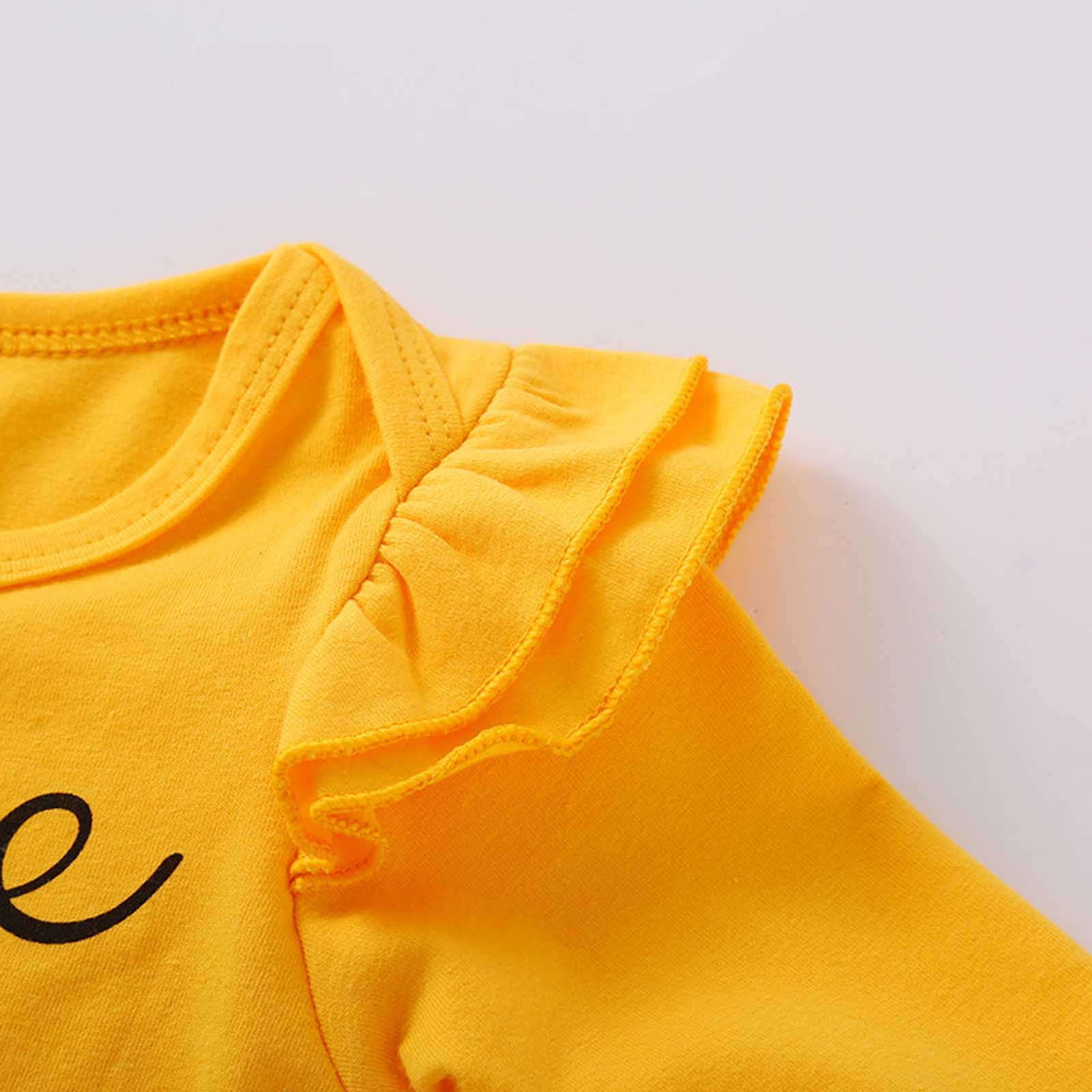 LFEOOST Infant Newborn Baby Girl Clothes Outfits Ruffled Long Sleeve Romper Pants Set Headband Toddler Clothing 3pcs Yellow 0-6 Months