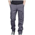 thumbnail image 2 of Pantalones largos para hombre con cierre de velcro, cintura elástica, cordones, múltiples bolsillos, tirantes en las piernas, pantalones deportivos de licra., 2 of 7