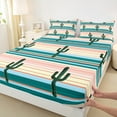 thumbnail image 3 of Feelyou Western Cactus Plant Queen Sheet Sets for Kid, Rustic Farmhouse Flat Sheet, Modern Art Stripes Queen Fitted Sheet, Ultra Soft Bedroom Decor, 4-Piece, 3 of 7