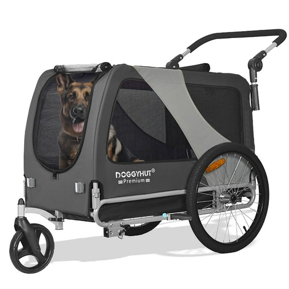 DOGGYHUT Premium XL Pet Bike Trailer & Stroller for Large Sized Dog or Multiple Small Dogs,Low Center of Gravity,Parking Brakes,Easy Folding Frame,Bicycle Carrier