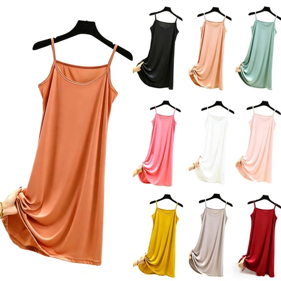 Taqqpue Women's Maxi Nightgowns Solid Color Spaghetti Strap Scoop Neck Full Slip Long Sleep Shirts Cami Flowy Cotton Sleeveless Chemise Sleepwear Sleep Dress