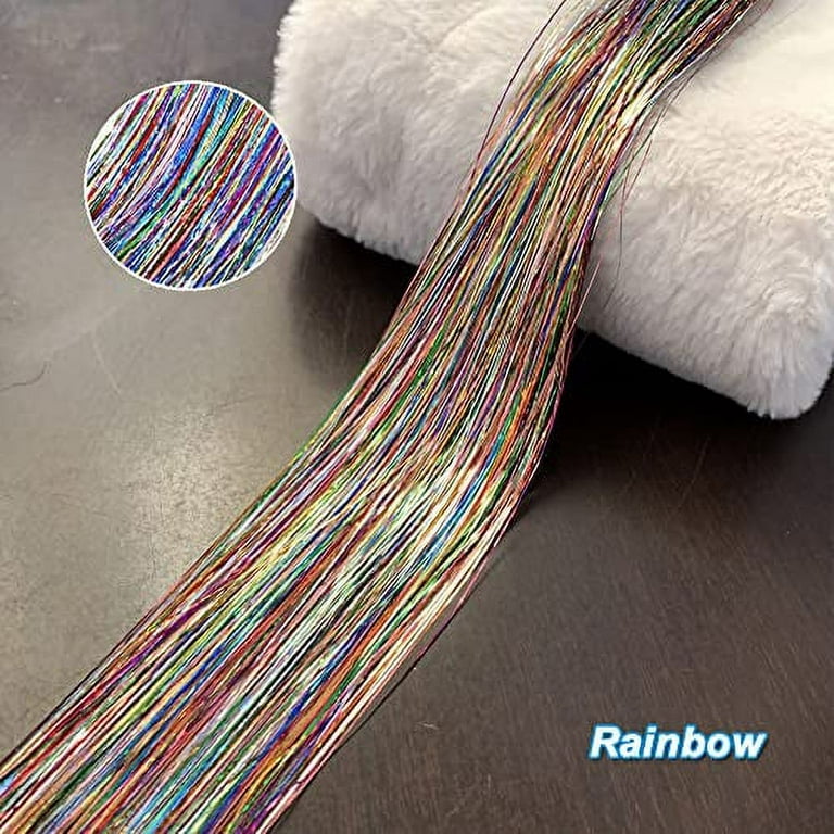 Rainbow Fairy Hair Tinsel Kit With Tools 47 Inch 1200 Strands Glitter Tinsel