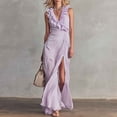 thumbnail image 6 of Women's Dress Sleeveless V Neck Women Lace Slit Maxi Dress Purple L, 6 of 7