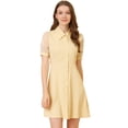 thumbnail image 1 of Allegra K Vestido Camisero De Manga Corta Con Botones En La Parte Delantera Para Mujer Con Cinturón Amarillo L, 1 of 6
