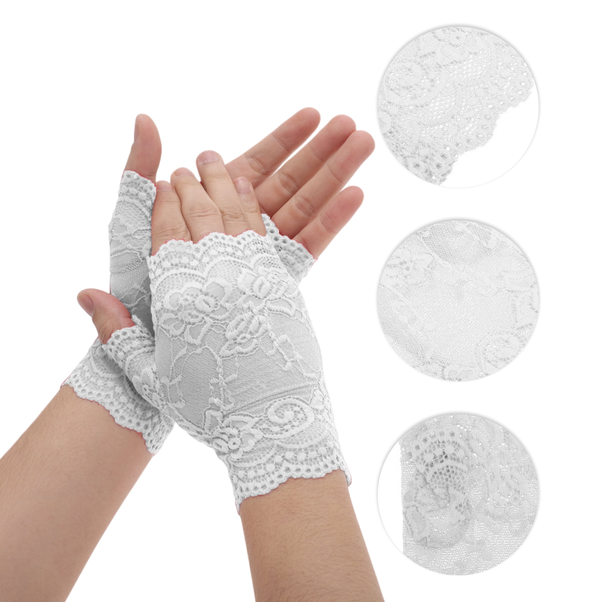 Unique Bargains Anti-slip Lace Manicure Gloves 1 Pair White