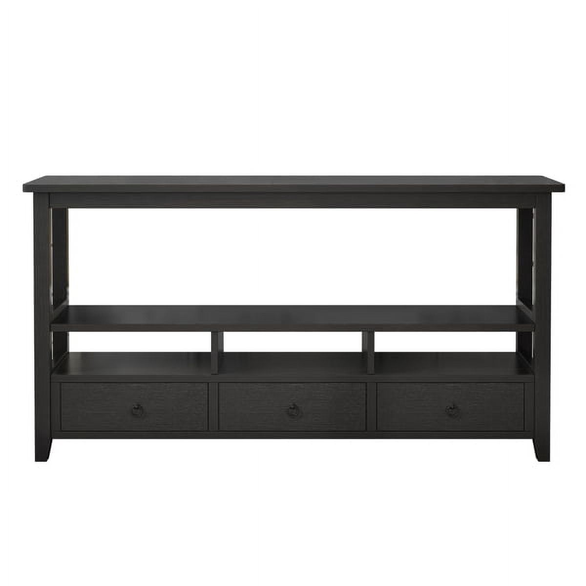 3 Tier Vintage Solid Console Table with 3 Drawers and Shelves, Industrial Console Table Coffee Table for Living Room Entry Bedroom Black Color