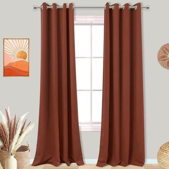 Black Out Curtains 96 Inch Long for Living Room,Room Darkening Keep Heat Out Blackout Boho Curtain Drapes 96 Inches Long 2 Panels,Terracotta Rust