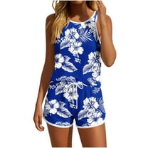 Fmbrln Womens Summer 2 Piece Sets Casual Floral Print Crew Neck Sleeveless Tank Tops and Drawstring Elastic Waist Shorts Sets Lounge Sets Blue S