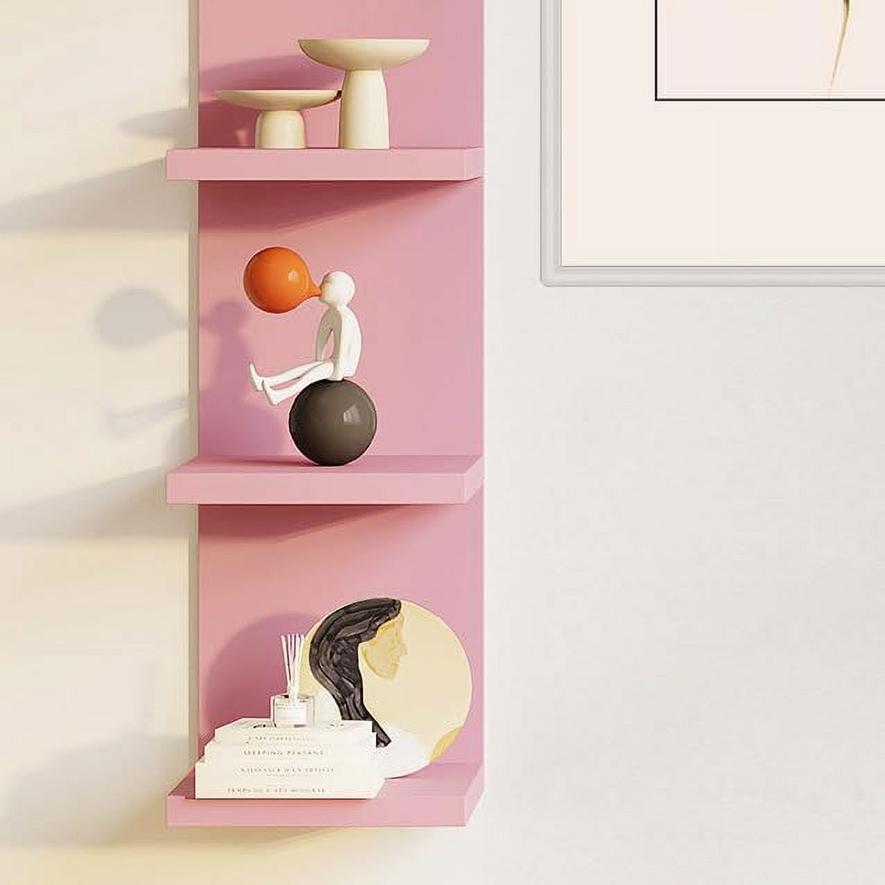 Versatile 4 Tier Wall Shelf Unit,Pink Lack Wall Shelf,Display Floating Shelf with LED Remote Control Light