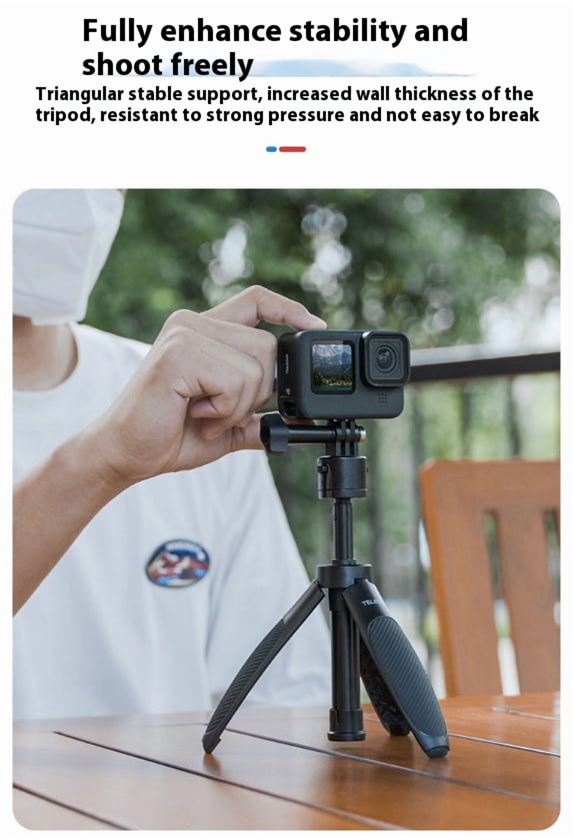 All-in-One Camera Tripod Grip - Bigcan Mini Selfie Stick Tripod for GoPro Hero 13/12/11/10, Action 4/3, Ace Pro, Adjustable Aluminum Extension Pole for Vlog Travel Desk Shooting