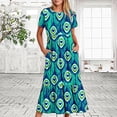 thumbnail image 1 of Qiopertar Robe d'Été Décontractée à Manches Courtes Col Rond Robe Maxi Fluide à Volants avec Poches Imprimé Plumes Grandes Économies de Vacances! à Moins de 5$ jusqu'à 90 % de Réduction, 1 of 6