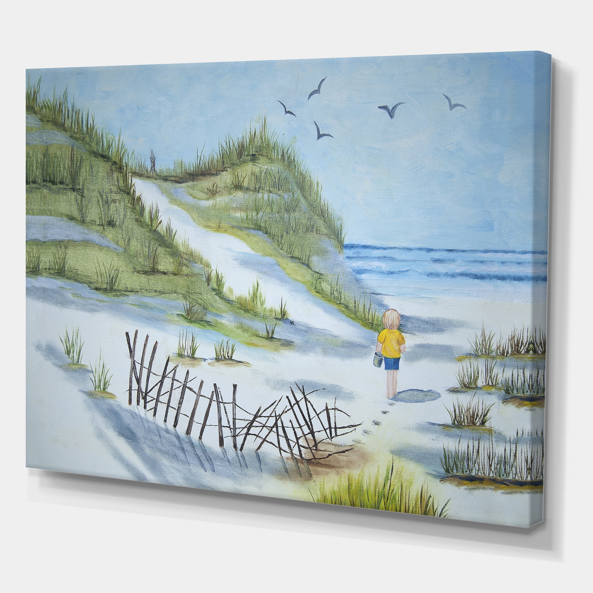Designart ' Child Walking to The Beach ' Nautical & Coastal Canvas Wall Art Print