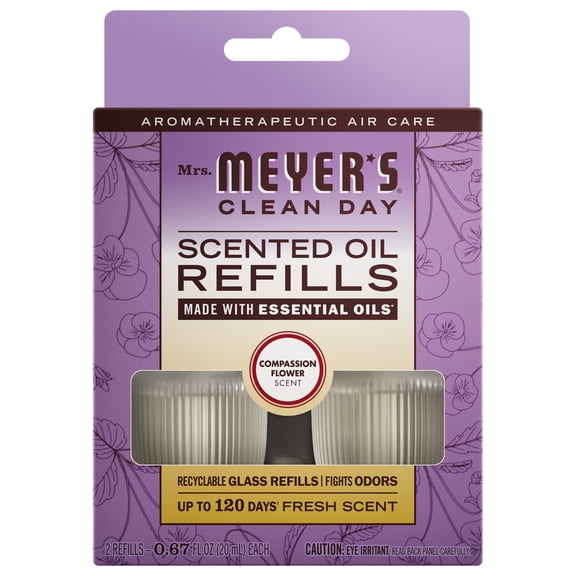Mrs. Meyer's Clean Day Premium Scented Oil Plug-in Diffuser, Air Freshener Refills - Compassion Flower - 0.67 fl oz, 2 pack