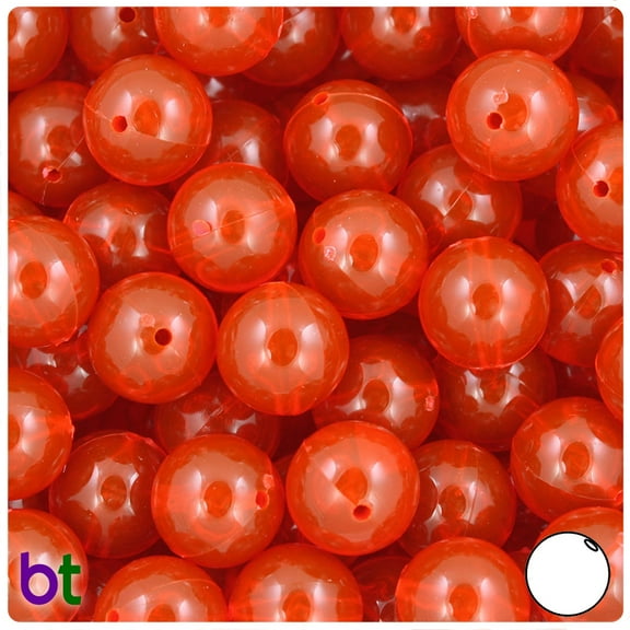 BeadTin Fire Red Transparent 14mm Round Plastic Beads (36pcs)