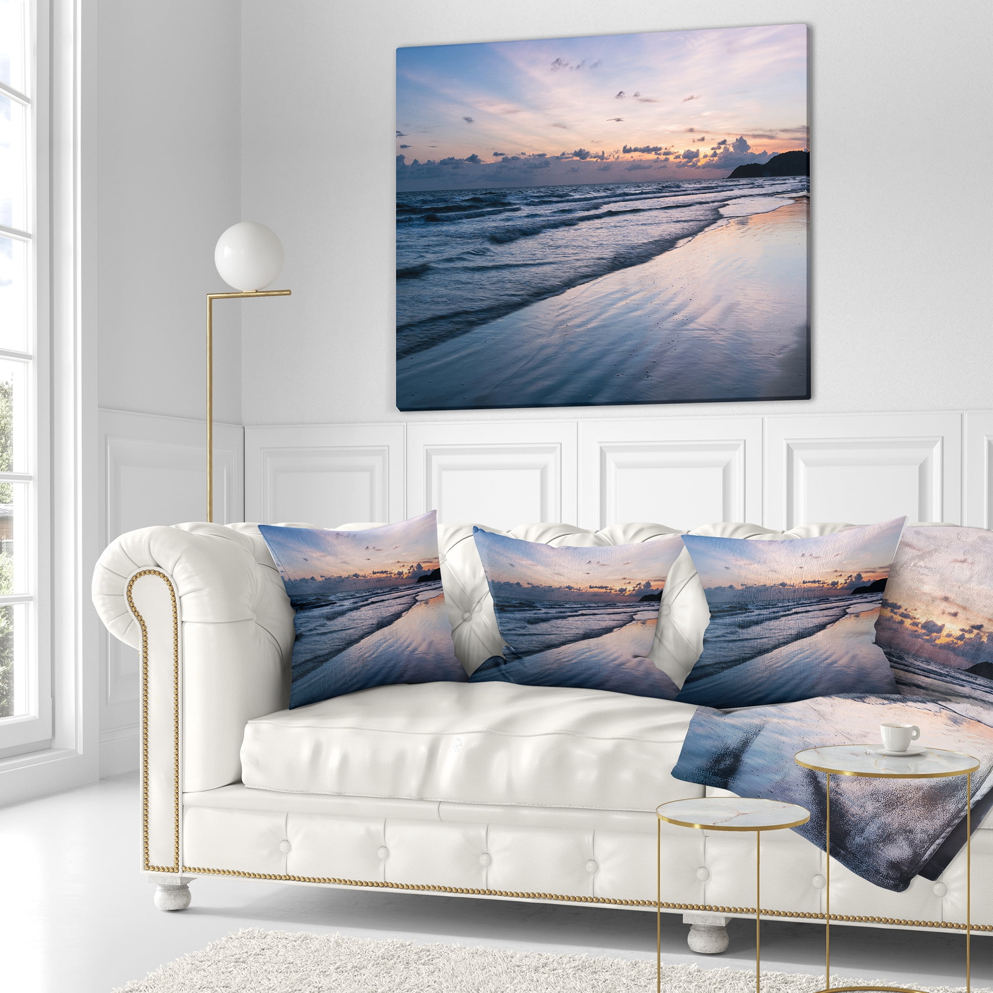 Designart Blue Sunset Sea Waves Thailand - Oversized Beach Throw Pillow - 16x16