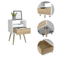 thumbnail image 4 of Depot E-Shop Emma Nightstand with Superior Top, 4 Legs, Open Shelf, and Drawer, White / Light Oak, 4 of 5
