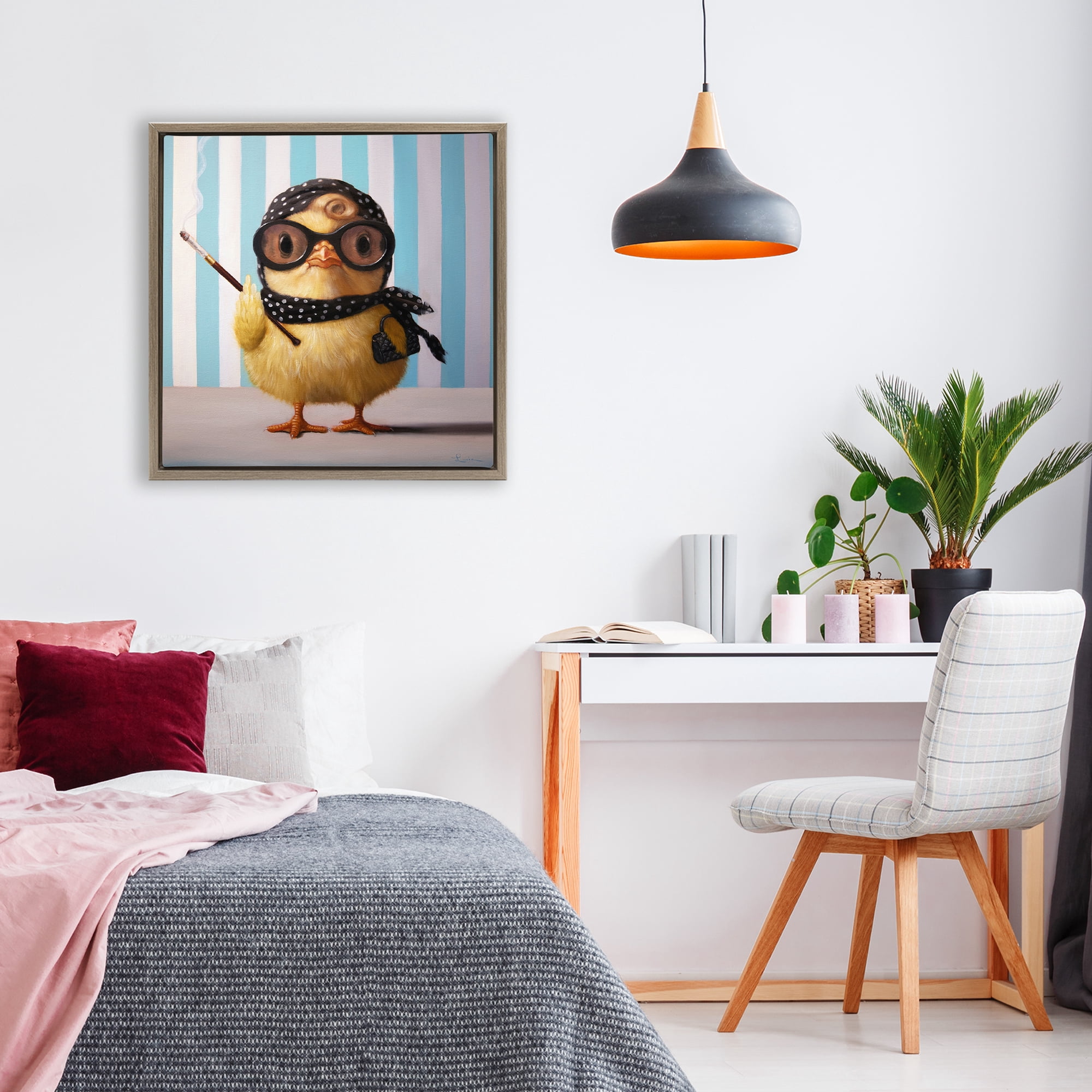 Stupell Industries Audrey Henburn Famous Chick Brown Framed Floater Canvas Wall Art, design by Lucia Heffernan