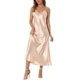 thumbnail image 2 of CURVOSPORT Women's Satin Cami Dress Spaghetti Straps V Neck Elegant Maxi Slip Dresses M Champagne, 2 of 6
