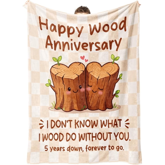 5 Year Anniversary Blanket Gifts for Him Her - Couple Blanket | 5th Wood Anniversary Wedding Gifts for Men Women Husband Wife Couple, Happy Wood 5 Year Marriage I Love You Gift for Him Her
