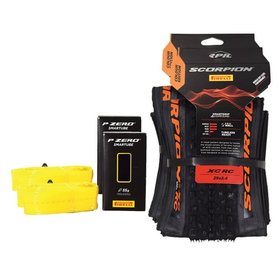 Pirelli Scorpion XC RC Orange Color Edition Mountain Bicycle Tire 29x2.4 High-Performance Tear-Resistant MTB Tire for XC Racing, Trail and Enduro Riding   SmarTUBE 23/32-622 - 2 Pack