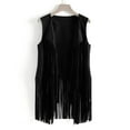thumbnail image 3 of BOOMILK Womens Tassel Vest 70s Hippie Faux Suede Fringe Jacket Sleeveless Cardigan Black, 3 of 5